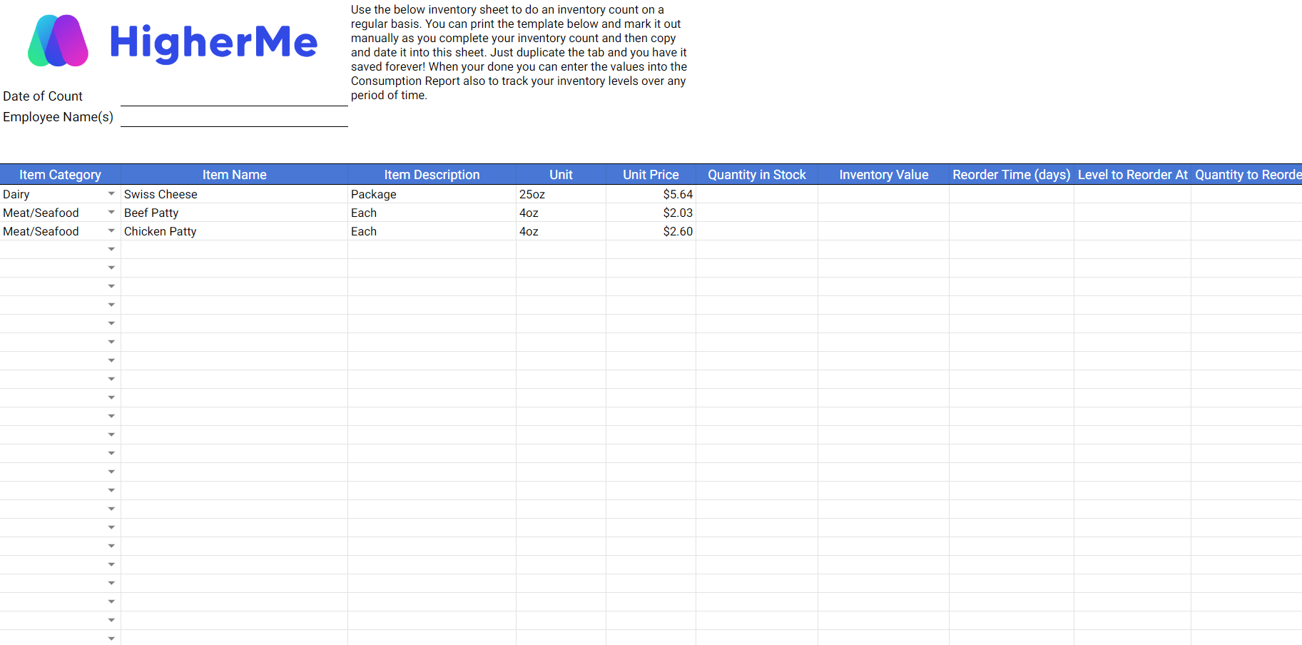 HM Inventory Templates 